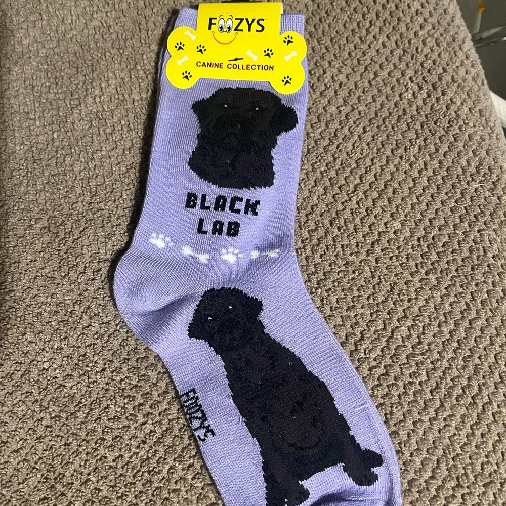 Foozy’s black Labrador unisex socks. New.